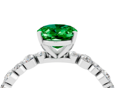 White gold Oval Cut Emerald Prong Set Engagement Ring with Pavé Band_4