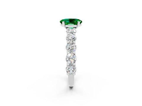 White gold Oval Cut Emerald Prong Setting with Side Stones on a Pave Band_2