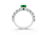 White gold Oval Cut Emerald Prong Setting with Side Stones on a Pave Band_3