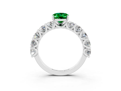 White gold Oval Cut Emerald Prong Setting with Side Stones on a Pave Band_3