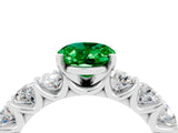 White gold Oval Cut Emerald Prong Setting with Side Stones on a Pave Band_4