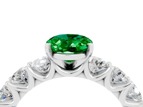 White gold Oval Cut Emerald Prong Setting with Side Stones on a Pave Band_4