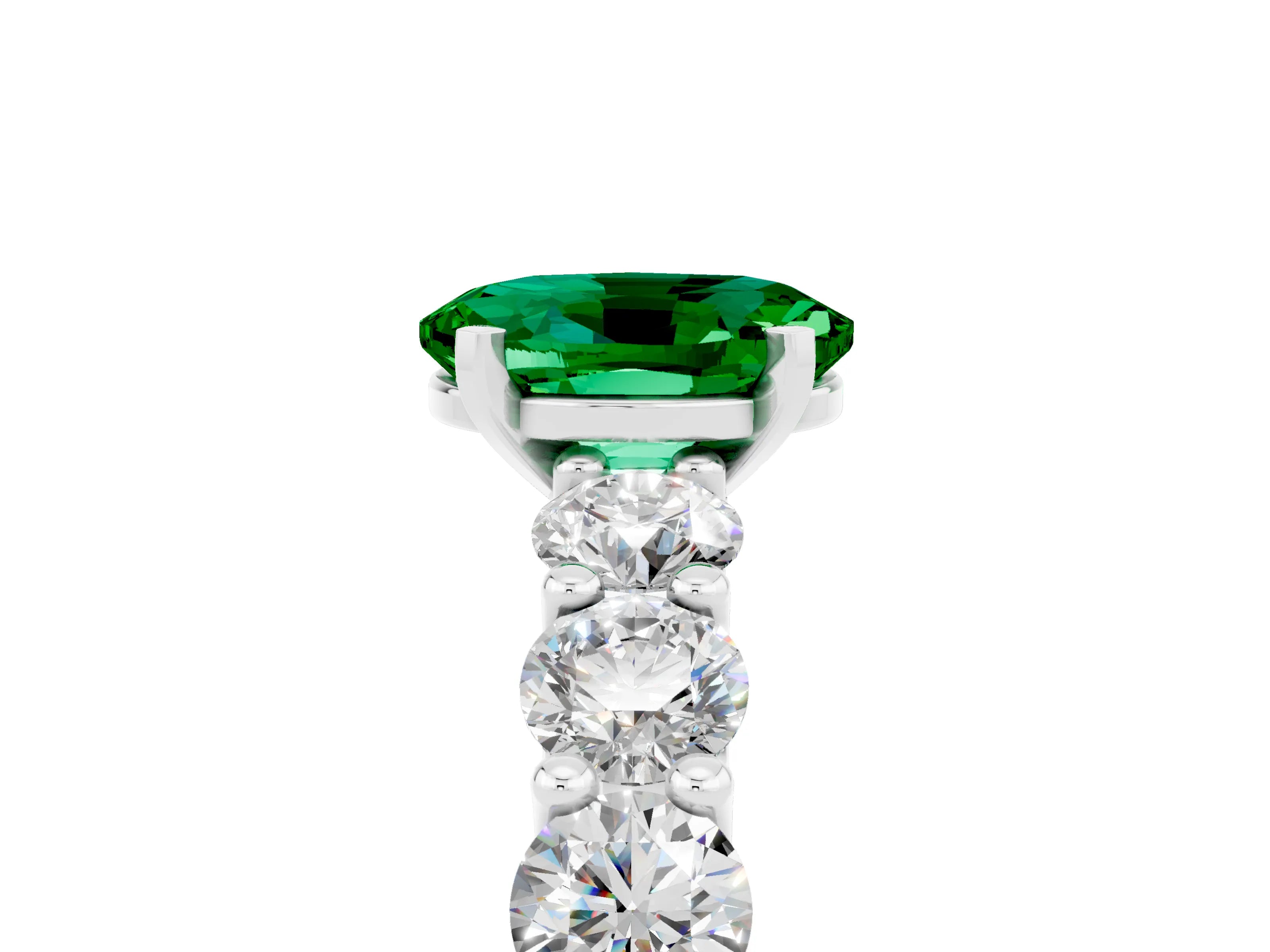 White gold Oval Cut Emerald Prong Setting with Side Stones on a Pave Band_5
