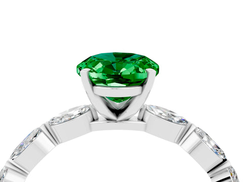 White gold Oval Cut Emerald Ring with Marquise Side Stones and Prong Setting_4