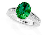 White gold Oval Cut Emerald Ring with Milgrain Pavé Band and Four-Prong Setting_13