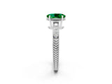 White gold Oval Cut Emerald Ring with Milgrain Pavé Band and Four-Prong Setting_14