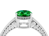 White gold Oval Cut Emerald Ring with Milgrain Pavé Band and Four-Prong Setting_16