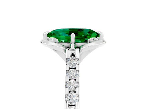 White gold Oval Cut Emerald Ring with Pavé Band and Floral Prong Setting_5