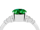 White gold Oval Cut Emerald Ring with Side Stones and Four-Prong Setting_100