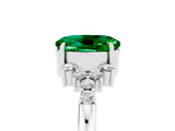 White gold Oval Cut Emerald Ring with Side Stones and Four-Prong Setting_101