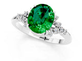 White gold Oval Cut Emerald Ring with Side Stones and Four-Prong Setting_97
