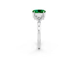 White gold Oval Cut Emerald Ring with Side Stones and Four-Prong Setting_98