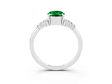 White gold Oval Cut Emerald Ring with Side Stones and Four-Prong Setting_99
