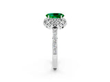 White gold Oval Cut Emerald Scalloped Halo Engagement Ring with Round Shared Prong Band_14
