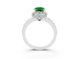 White gold Oval Cut Emerald Scalloped Halo Engagement Ring with Round Shared Prong Band_15