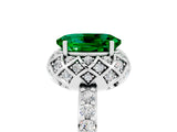 White gold Oval Cut Emerald Scalloped Halo Engagement Ring with Round Shared Prong Band_17