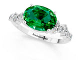 White gold Oval Cut Emerald Scattered Round Accent Ring with Prong Setting_25
