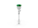 White gold Oval Cut Emerald Scattered Round Accent Ring with Prong Setting_26