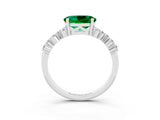White gold Oval Cut Emerald Scattered Round Accent Ring with Prong Setting_27
