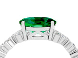 White gold Oval Cut Emerald Scattered Round Accent Ring with Prong Setting_28