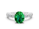 White gold Oval Cut Emerald Side Stone Solitaire Ring with Round  and Four-Prong Setting_48