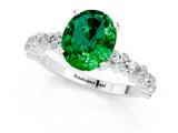 White gold Oval Cut Emerald Side Stone Solitaire Ring with Round  and Four-Prong Setting_49