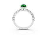 White gold Oval Cut Emerald Side Stone Solitaire Ring with Round  and Four-Prong Setting_51