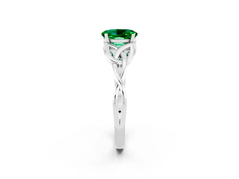 White gold Oval Cut Emerald Solitaire Celtic Knot Ring with Four-Prong Setting_14