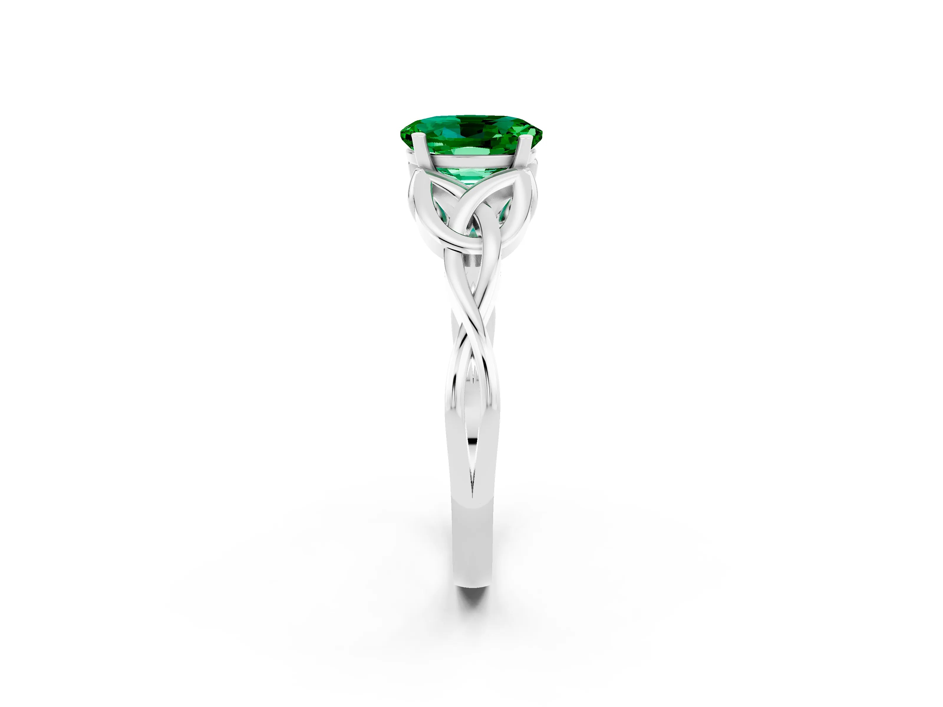 White gold Oval Cut Emerald Solitaire Celtic Knot Ring with Four-Prong Setting_14