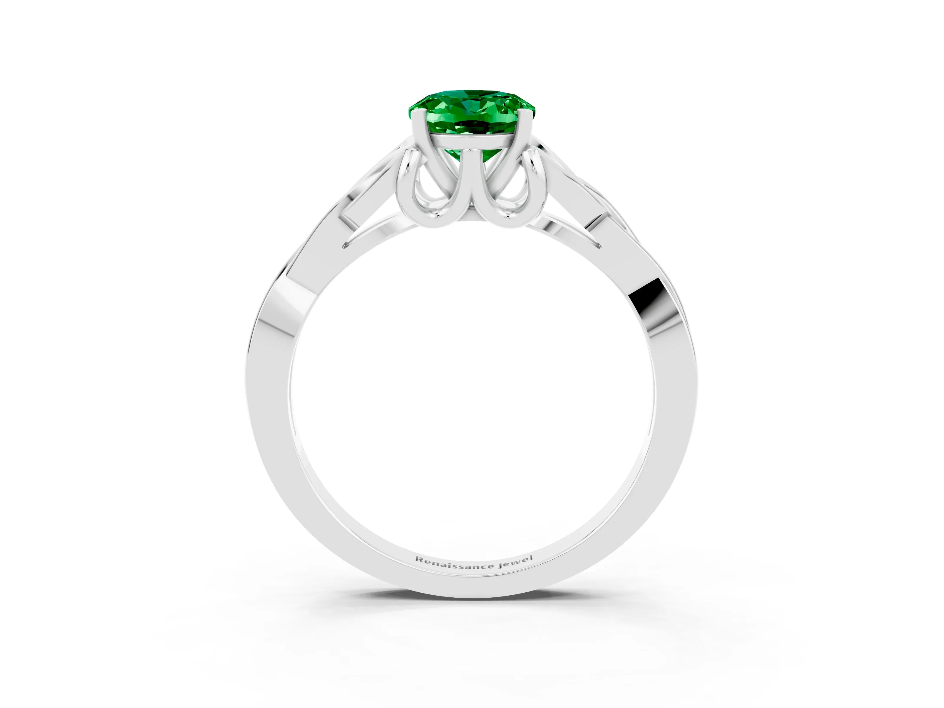 White gold Oval Cut Emerald Solitaire Celtic Knot Ring with Four-Prong Setting_15