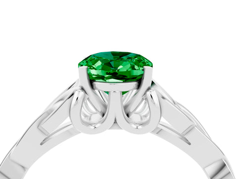 White gold Oval Cut Emerald Solitaire Celtic Knot Ring with Four-Prong Setting_16