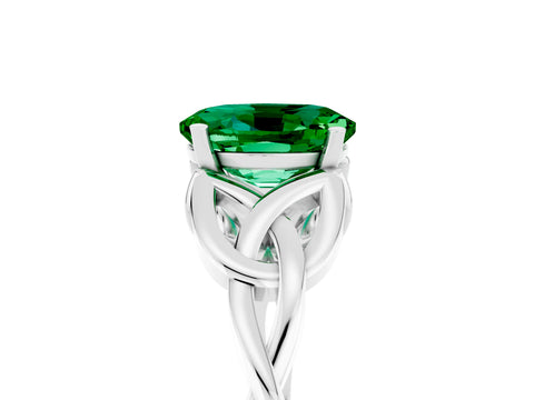 White gold Oval Cut Emerald Solitaire Celtic Knot Ring with Four-Prong Setting_17