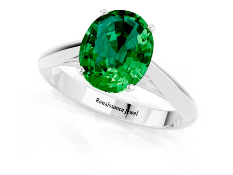 White gold Oval Cut Emerald Solitaire Engagement Ring with Cathedral Setting and Four-Prong Mount_13