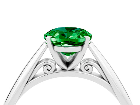 White gold Oval Cut Emerald Solitaire Engagement Ring with Cathedral Setting and Four-Prong Mount_16