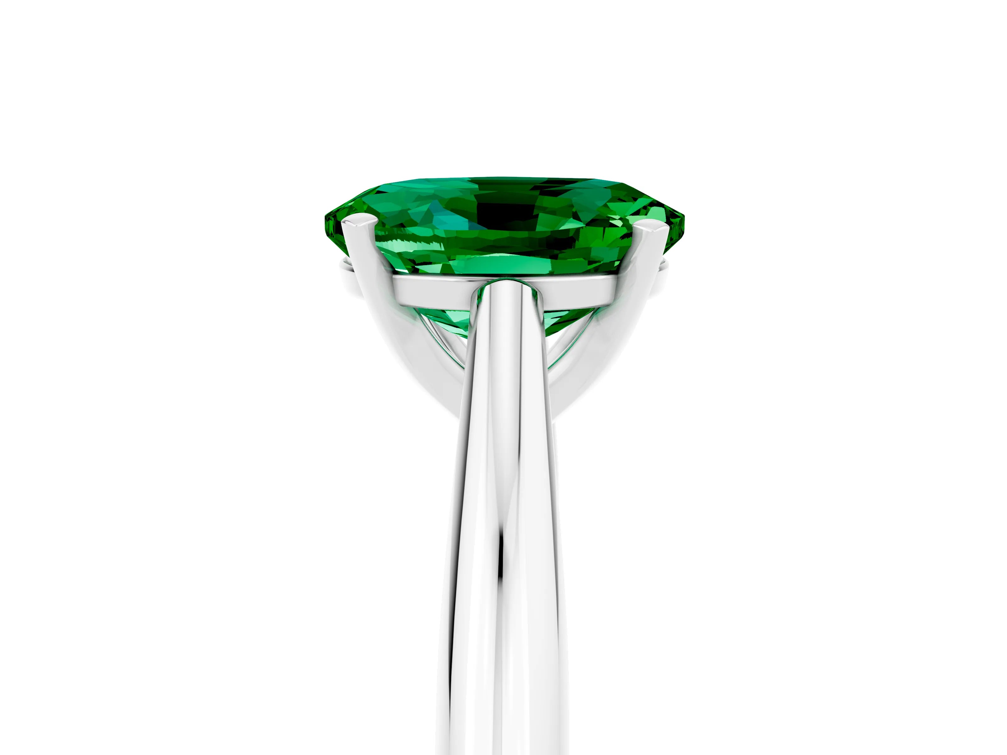 White gold Oval Cut Emerald Solitaire Engagement Ring with Cathedral Setting and Four-Prong Mount_29