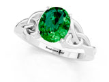 White gold Oval Cut Emerald Solitaire Engagement Ring with Celtic Knot Band and Four-Prong Setting_1