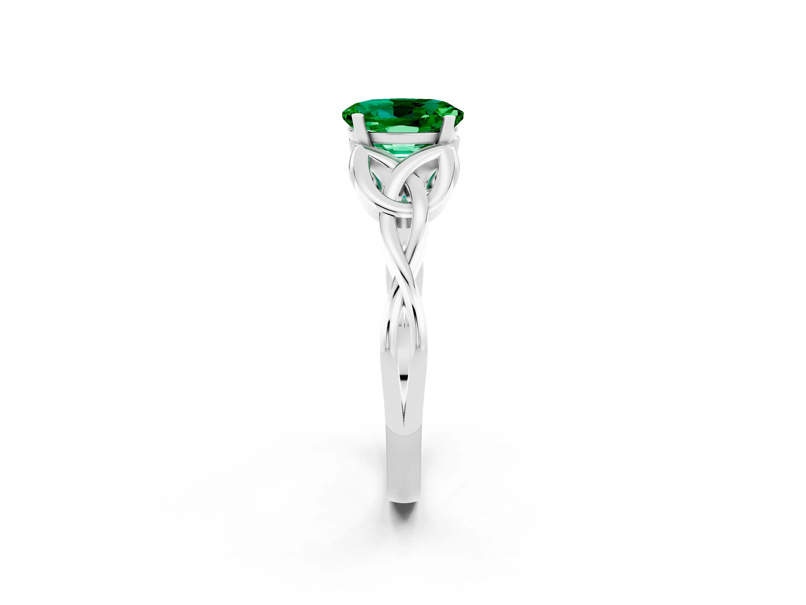 White gold Oval Cut Emerald Solitaire Engagement Ring with Celtic Knot Band and Four-Prong Setting_2
