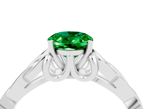 White gold Oval Cut Emerald Solitaire Engagement Ring with Celtic Knot Band and Four-Prong Setting_4