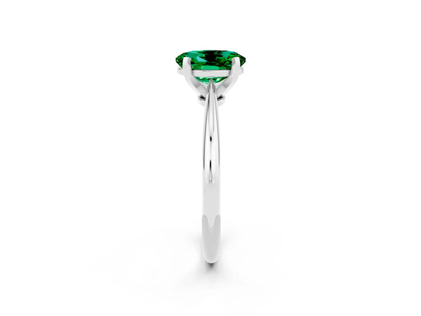 White gold Oval Cut Emerald Solitaire Engagement Ring with Classic Band and Four-Prong Setting