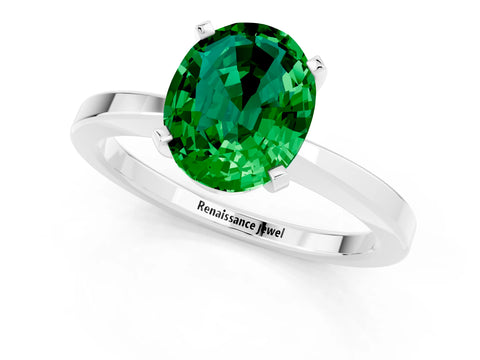 White gold Oval Cut Emerald Solitaire Engagement Ring with Classic Band and Four-Prong Setting_25