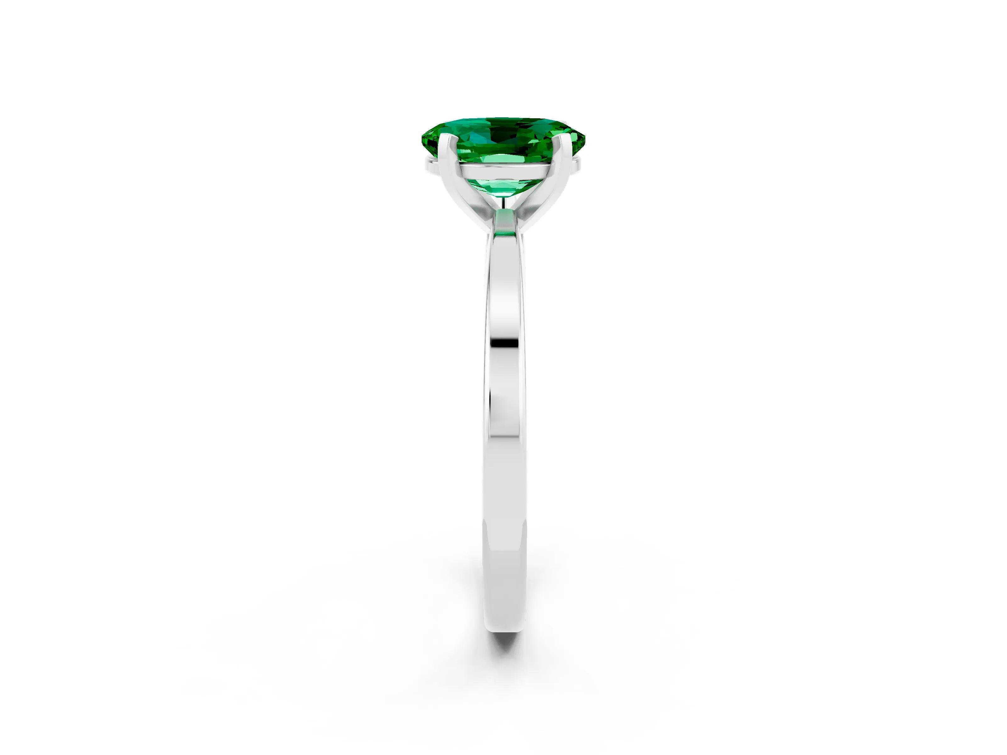 White gold Oval Cut Emerald Solitaire Engagement Ring with Classic Band and Four-Prong Setting_26