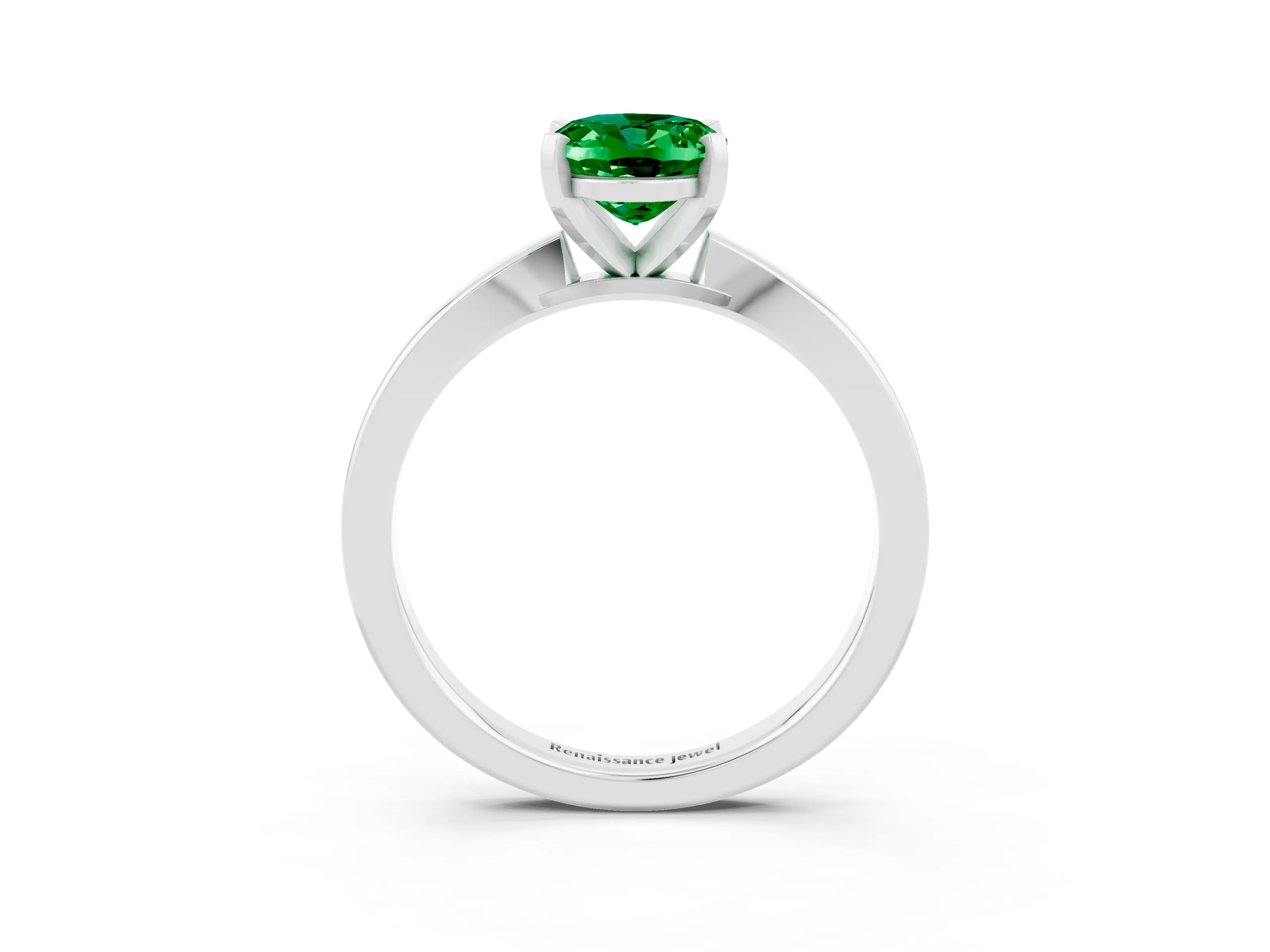 White gold Oval Cut Emerald Solitaire Engagement Ring with Classic Band and Four-Prong Setting_27