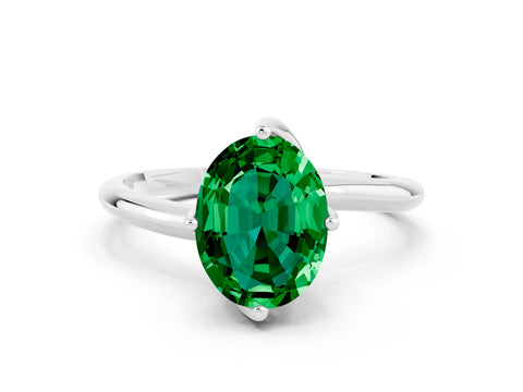 White gold Oval Cut Emerald Solitaire Engagement Ring with Four-Prong Setting and Classic Band_12