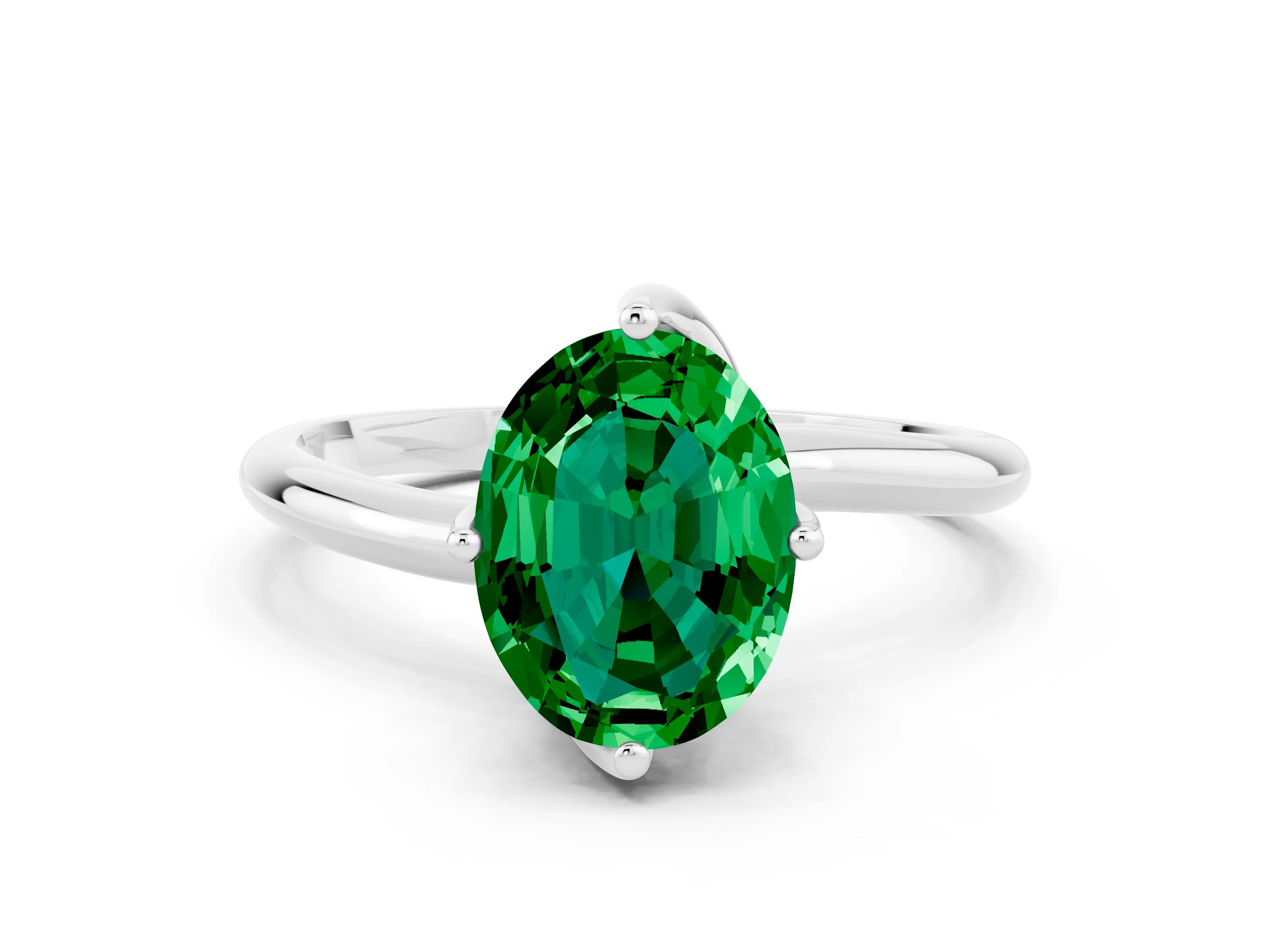 White gold Oval Cut Emerald Solitaire Engagement Ring with Four-Prong Setting and Classic Band_12