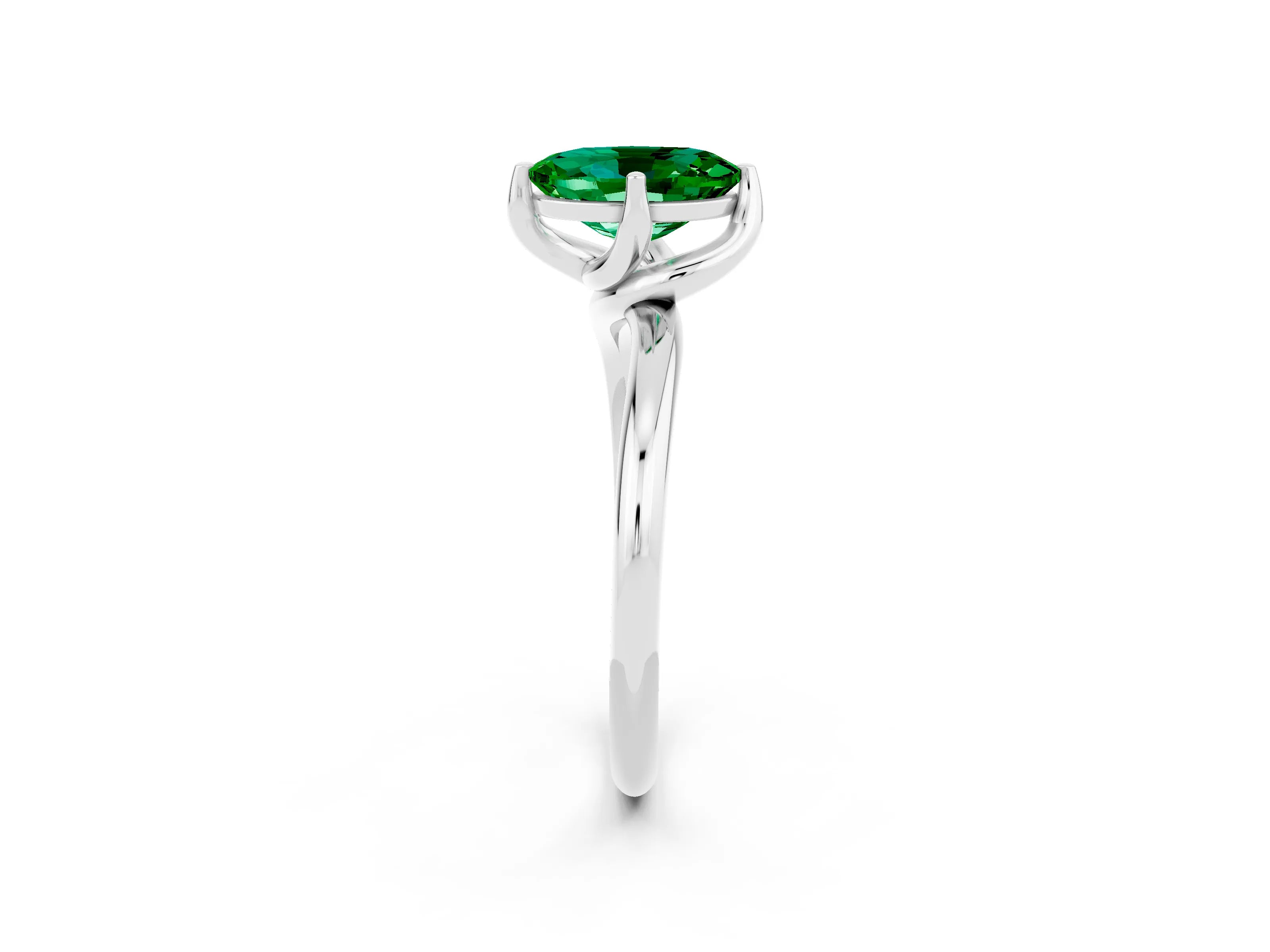 White gold Oval Cut Emerald Solitaire Engagement Ring with Four-Prong Setting and Classic Band_14