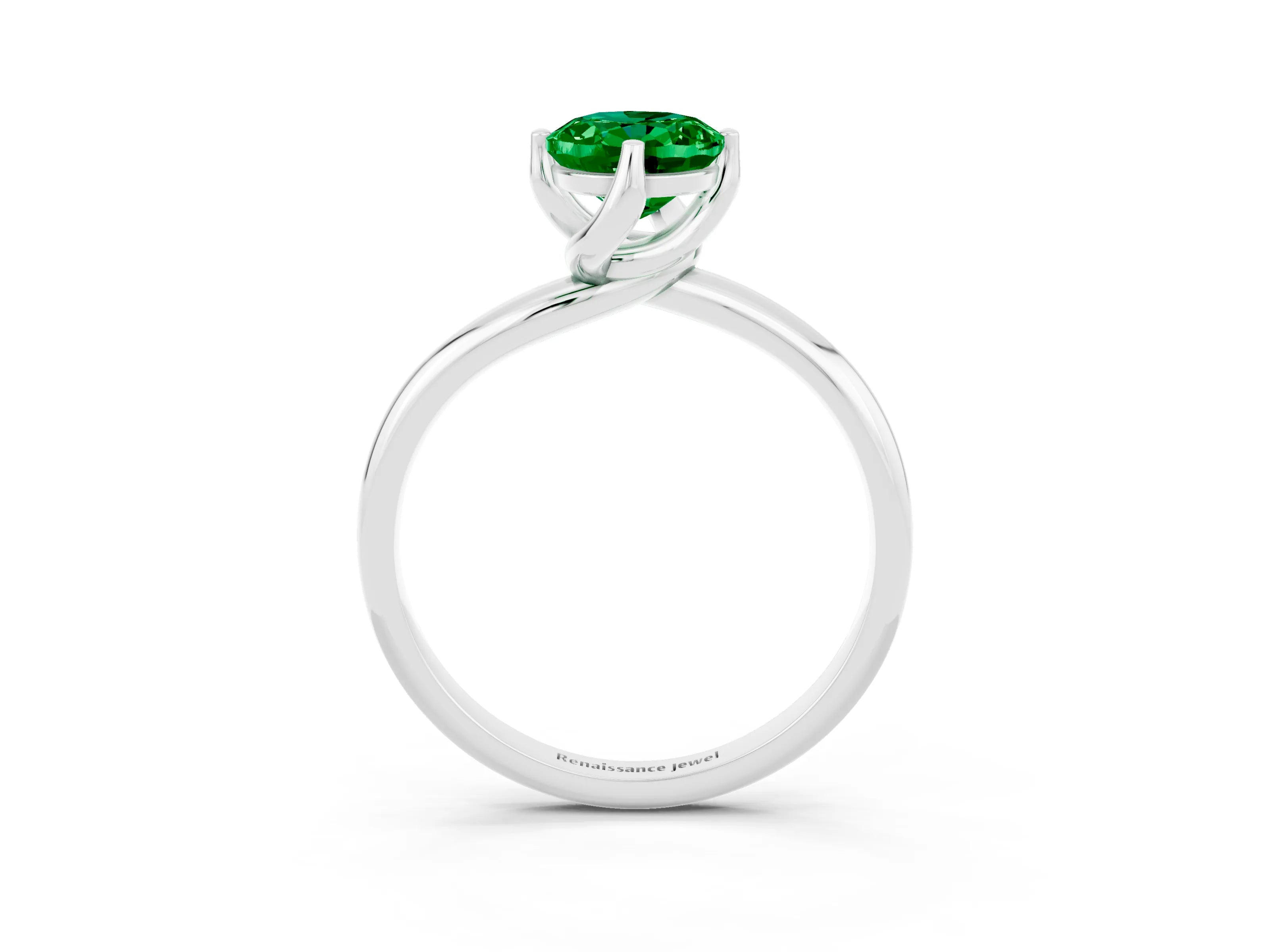 White gold Oval Cut Emerald Solitaire Engagement Ring with Four-Prong Setting and Classic Band_15