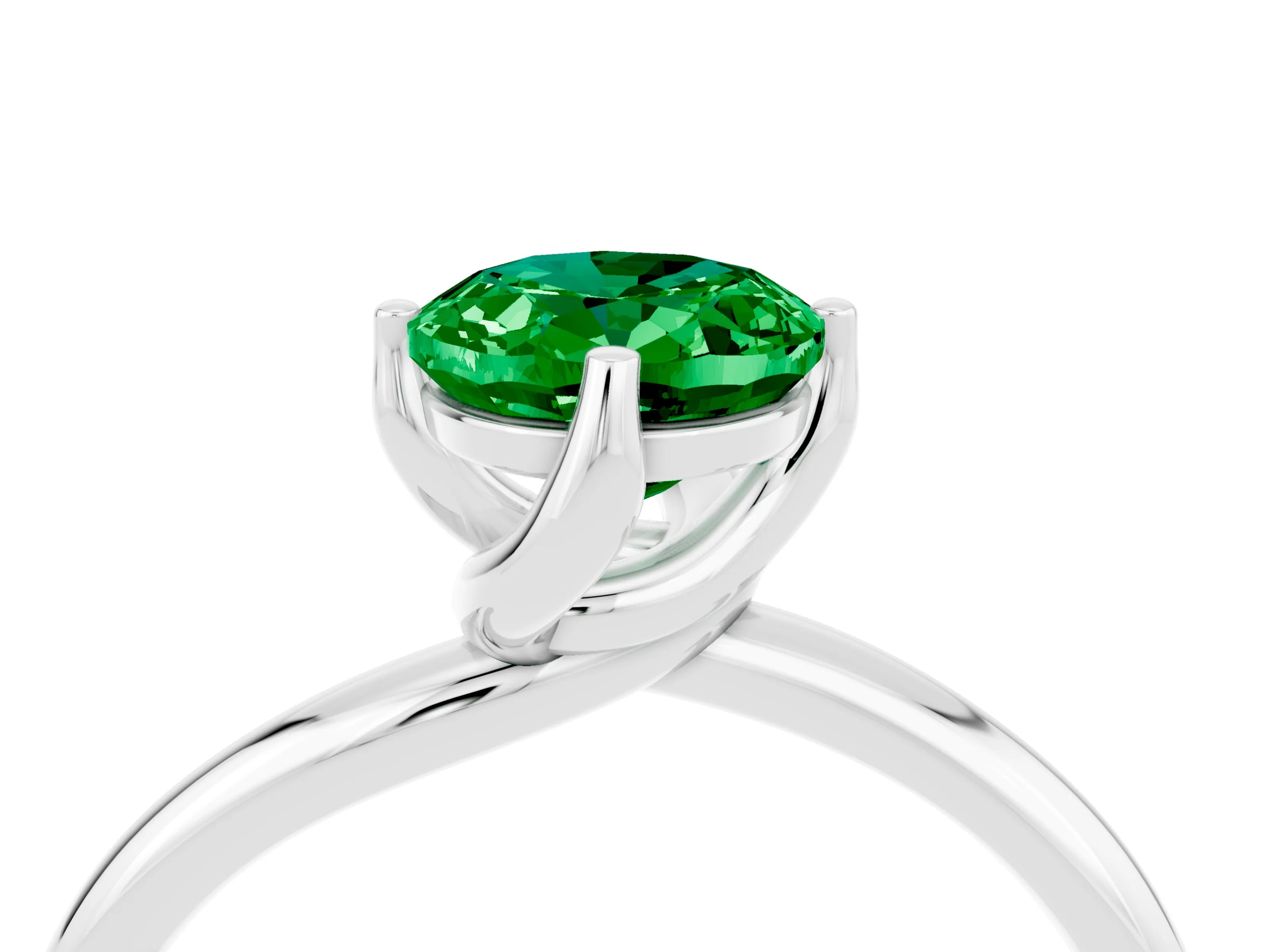 White gold Oval Cut Emerald Solitaire Engagement Ring with Four-Prong Setting and Classic Band_16