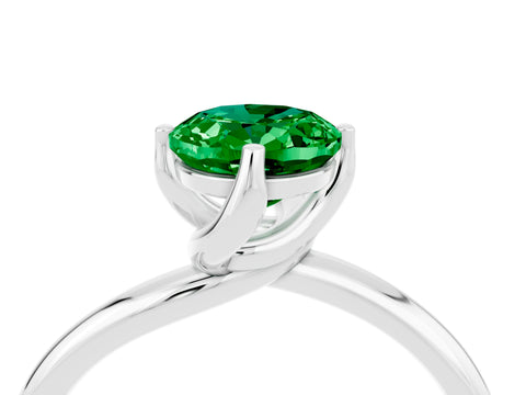 White gold Oval Cut Emerald Solitaire Engagement Ring with Four-Prong Setting and Classic Band_16