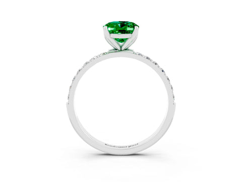 White gold Oval Cut Emerald Solitaire Engagement Ring with Pavé Band and Prong Setting_3