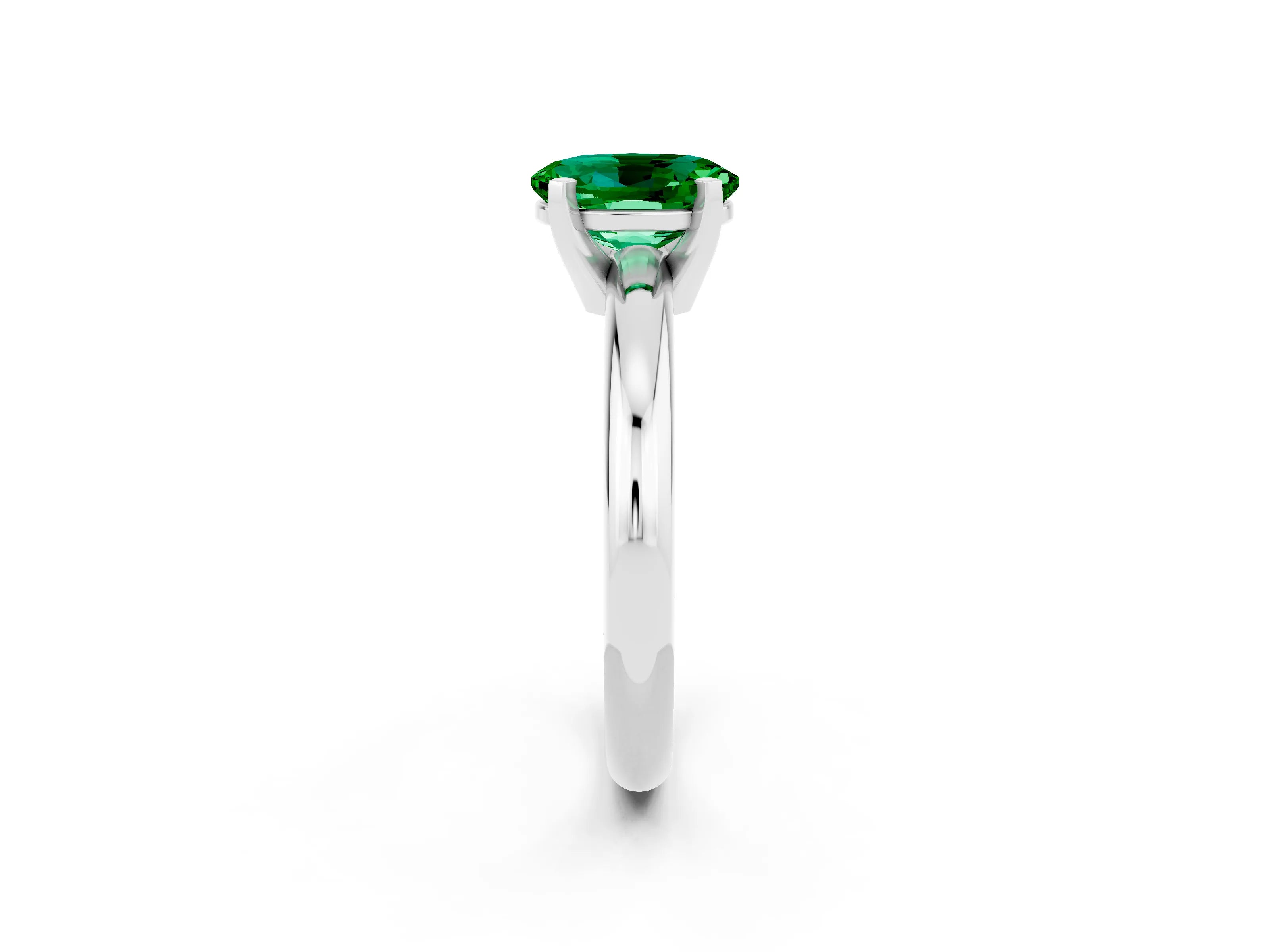 White gold Oval Cut Emerald Solitaire Engagement Ring with Round Band and Four-Prong Setting_2